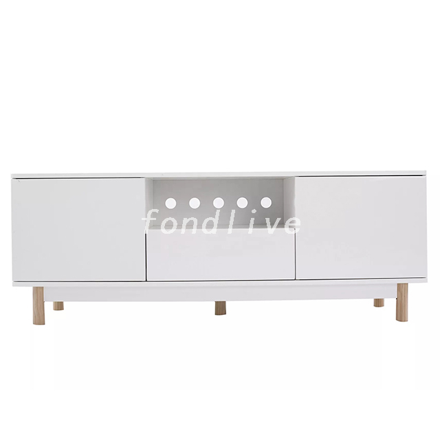 Meubles de salon de conceptions simples jambes de pin armoire de meuble TV moderne en bois blanc