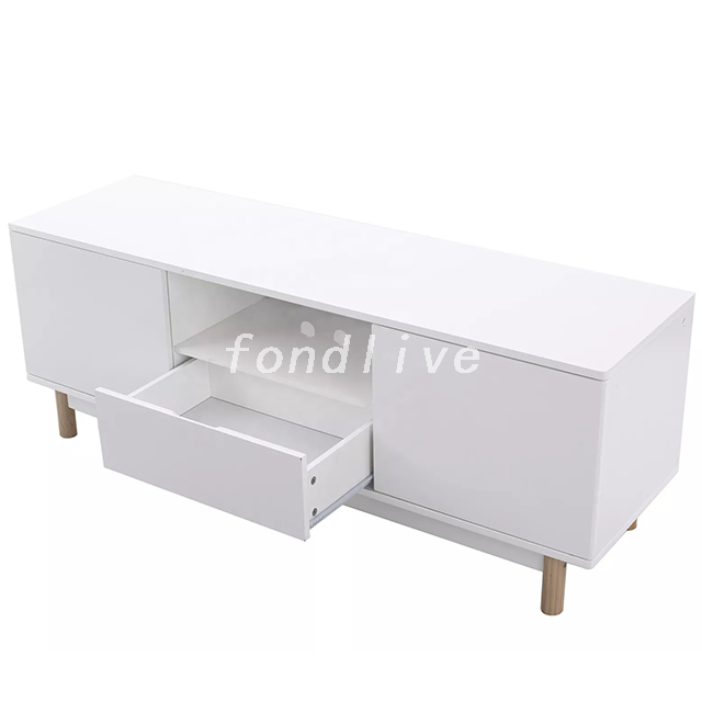 Meubles de salon de conceptions simples jambes de pin armoire de meuble TV moderne en bois blanc